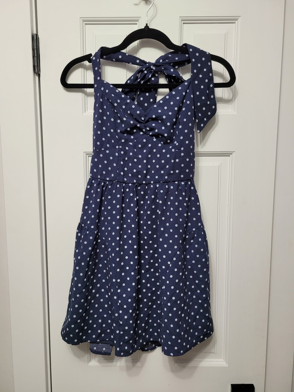 Trixxi Navy Blue Polka Dot Tie-Shoulder Sundress